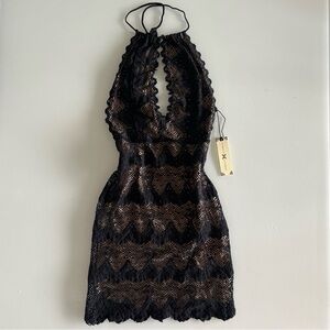Nightcap Belle Nuit Lace Racerback Mini Dress in Black Size XS NWT